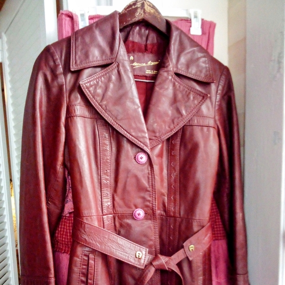 VINTAGE AGNER BELTED JACKET OXBLOOD SZ 10 - Picture 2 of 15